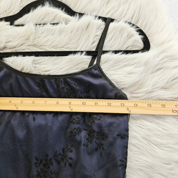 Y2K Navy Blue Black Velvet Burnout Mesh Floral Maxi Slip Dress Medium Whimsigoth - Picture 16 of 16
